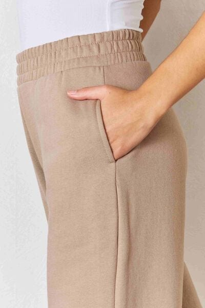Rosy Brown RISEN Wide Waistband Slit Wide Leg Pants