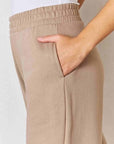 Rosy Brown RISEN Wide Waistband Slit Wide Leg Pants