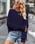 Light Slate Gray Round Neck Drop Shoulder Long Sleeve Sweater