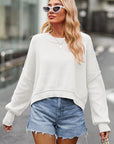 Light Slate Gray Round Neck Drop Shoulder Long Sleeve Sweater