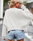 Gray Round Neck Drop Shoulder Long Sleeve Sweater