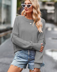 Light Slate Gray Round Neck Drop Shoulder Long Sleeve Sweater