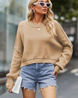 Rosy Brown Round Neck Drop Shoulder Long Sleeve Sweater