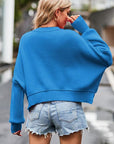 Steel Blue Round Neck Drop Shoulder Long Sleeve Sweater