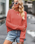 Rosy Brown Round Neck Drop Shoulder Long Sleeve Sweater