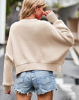 Gray Round Neck Drop Shoulder Long Sleeve Sweater