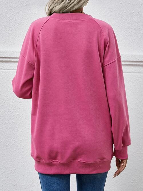 Maroon Round Neck Drop Shoulder Long Sleeve Sweatshirt