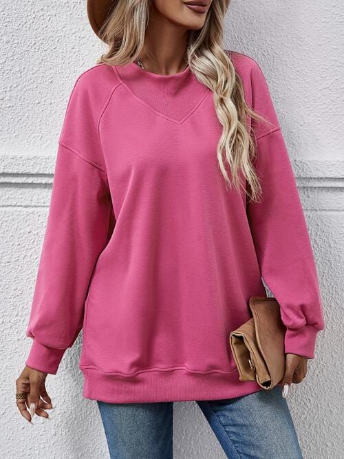 Pale Violet Red Round Neck Drop Shoulder Long Sleeve Sweatshirt