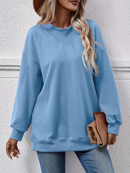 Light Slate Gray Round Neck Drop Shoulder Long Sleeve Sweatshirt