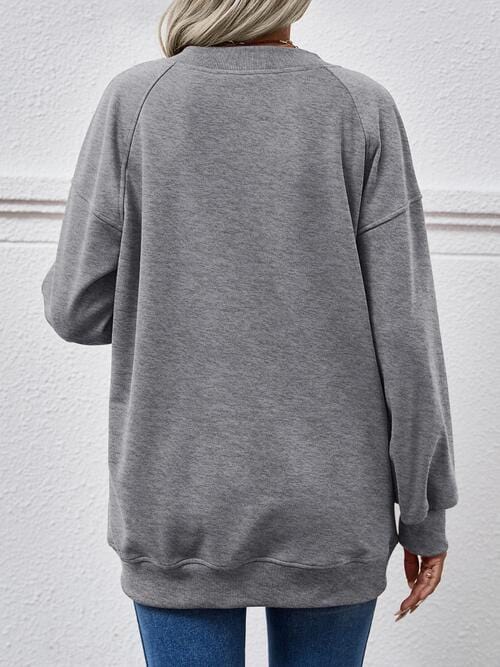 Slate Gray Round Neck Drop Shoulder Long Sleeve Sweatshirt