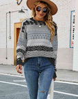 Gray Round Neck Drop Shoulder Sweater