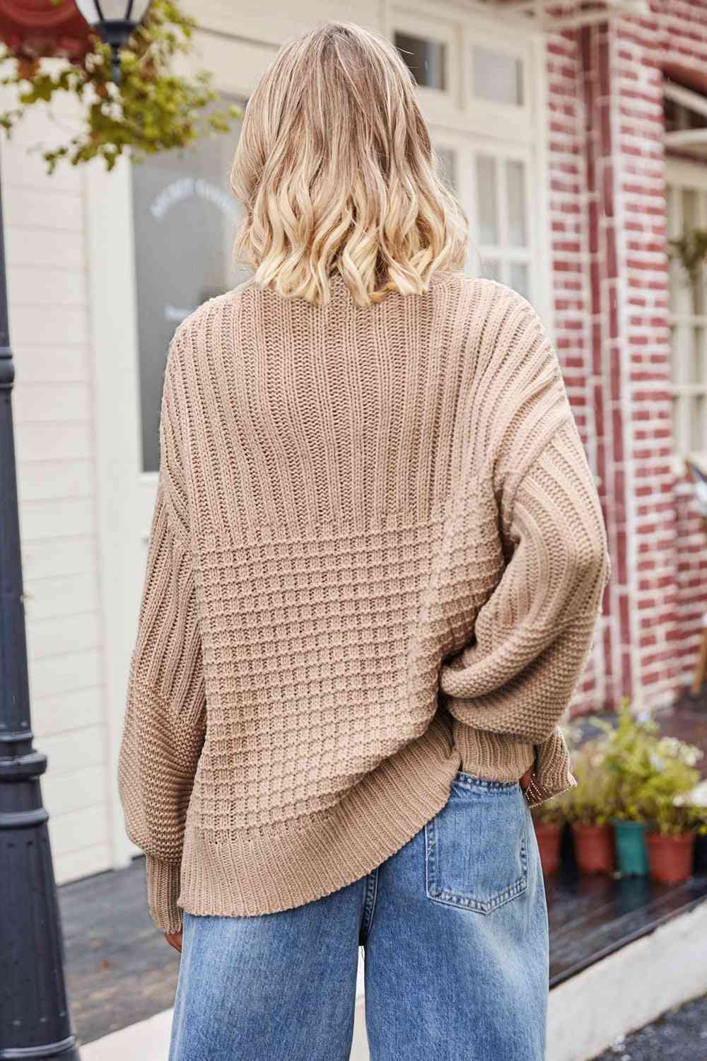 Gray Round Neck Dropped Shoulder Sweater