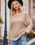 Gray Round Neck Dropped Shoulder Sweater