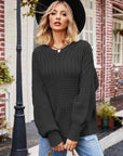 Dark Slate Gray Round Neck Dropped Shoulder Sweater