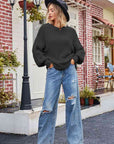 Dark Gray Round Neck Dropped Shoulder Sweater