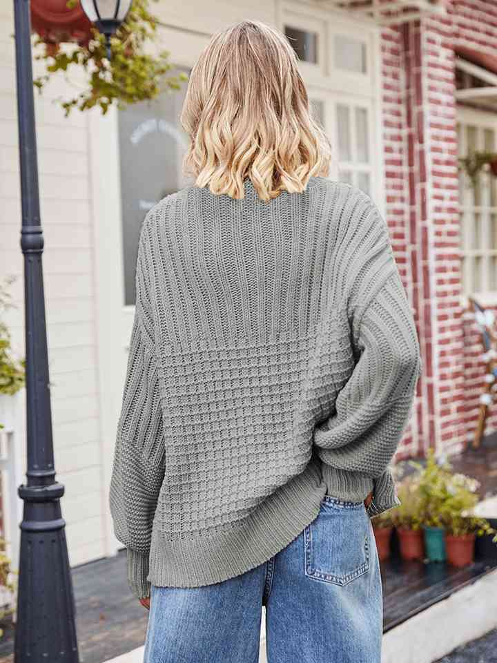 Gray Round Neck Dropped Shoulder Sweater