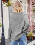 Gray Round Neck Dropped Shoulder Sweater