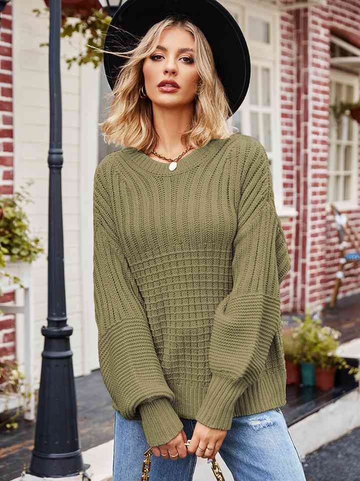 Dim Gray Round Neck Dropped Shoulder Sweater