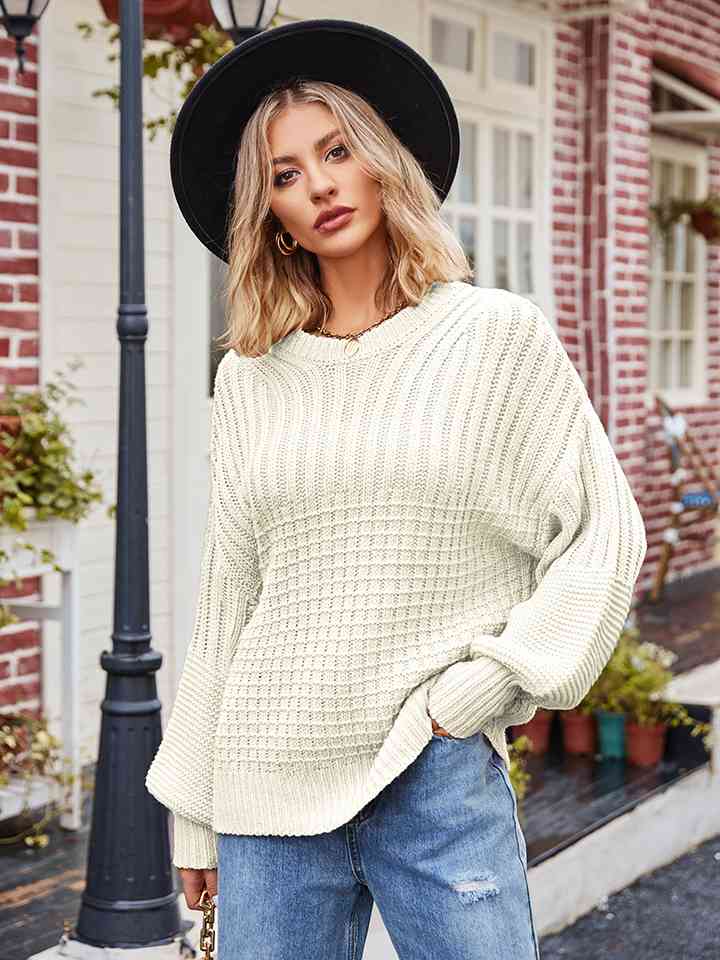 Light Gray Round Neck Dropped Shoulder Sweater