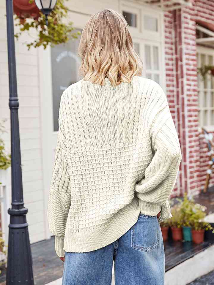 Light Gray Round Neck Dropped Shoulder Sweater