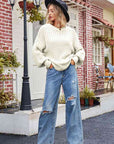 Gray Round Neck Dropped Shoulder Sweater