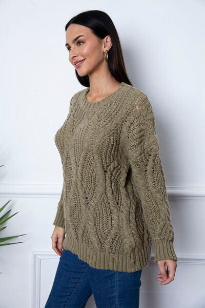 Light Gray Round Neck Dropped Shoulder Sweater