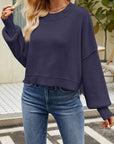 Dark Slate Gray Round Neck Dropped Shoulder Sweater