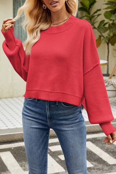 Maroon Round Neck Dropped Shoulder Sweater