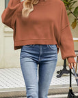 Dim Gray Round Neck Dropped Shoulder Sweater