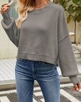 Dim Gray Round Neck Dropped Shoulder Sweater