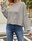 Light Slate Gray Round Neck Dropped Shoulder Sweater