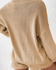 Rosy Brown Round Neck Dropped Shoulder Sweater and Drawstring Pants Set