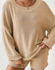 Rosy Brown Round Neck Dropped Shoulder Sweater and Drawstring Pants Set