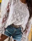 Gray Round Neck Flounce Sleeve Blouse