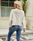 Gray Round Neck Lantern Sleeve Sweater