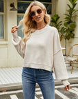 Gray Round Neck Lantern Sleeve Sweater