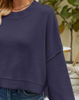 Dark Slate Gray Round Neck Lantern Sleeve Sweater