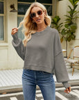 Dim Gray Round Neck Lantern Sleeve Sweater