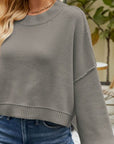 Dim Gray Round Neck Lantern Sleeve Sweater