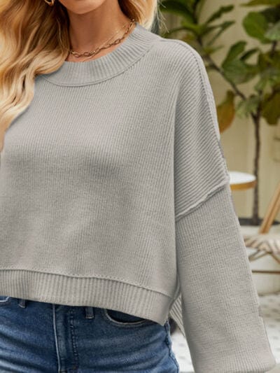 Dark Gray Round Neck Lantern Sleeve Sweater