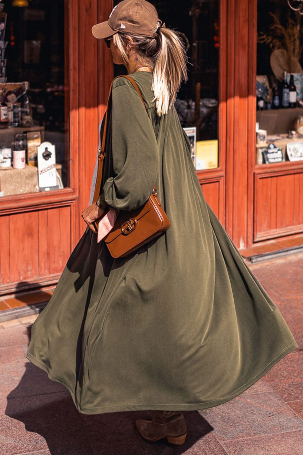 Dark Olive Green Round Neck Long Sleeve Cardigan