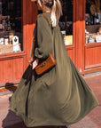 Dark Olive Green Round Neck Long Sleeve Cardigan