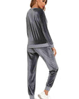 Dim Gray Round Neck Long Sleeve Loungewear Set with Pockets