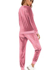 Pale Violet Red Round Neck Long Sleeve Loungewear Set with Pockets