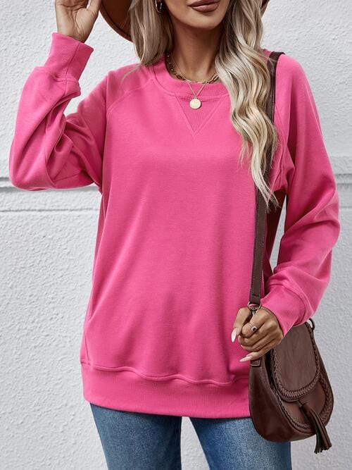 Pale Violet Red Round Neck Long Sleeve Sweatshirt