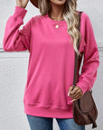 Pale Violet Red Round Neck Long Sleeve Sweatshirt