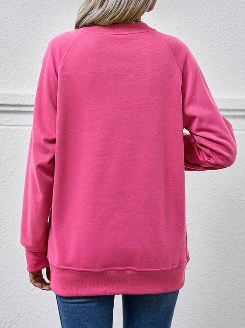 Pale Violet Red Round Neck Long Sleeve Sweatshirt