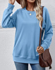 Cadet Blue Round Neck Long Sleeve Sweatshirt