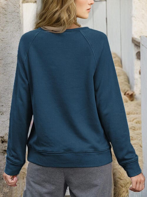 Dark Gray Round Neck Long Sleeve Sweatshirt