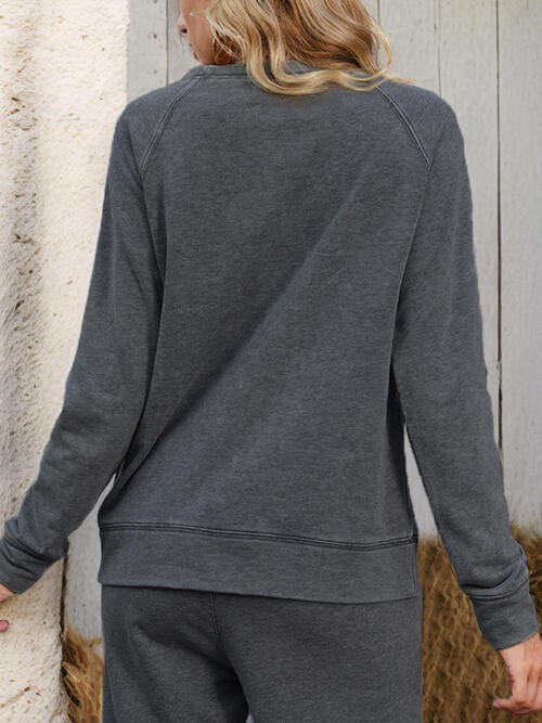 Dark Slate Gray Round Neck Long Sleeve Sweatshirt